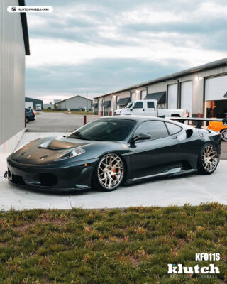KF011S forged 2-piece wheels on Ferrari F430 front angle – step-lip forged design by KlutchWheels