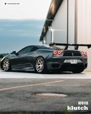 KF011S 2-piece forged wheels on Ferrari F430 rear quarter view showcasing step-lip profile